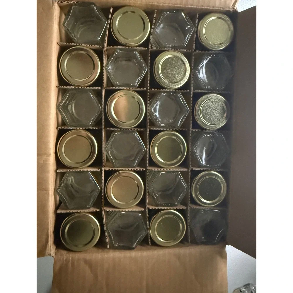 24 Pack Hexagon Glass Jars with Gold Lids Clear Spice Honey Jam Favors Storage